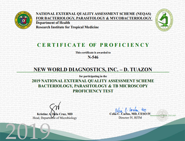 NEQAS - Bacteriology - Mycobacteriology - Parasitology & TB Microscopy Proficiency Test RITM (2019)
